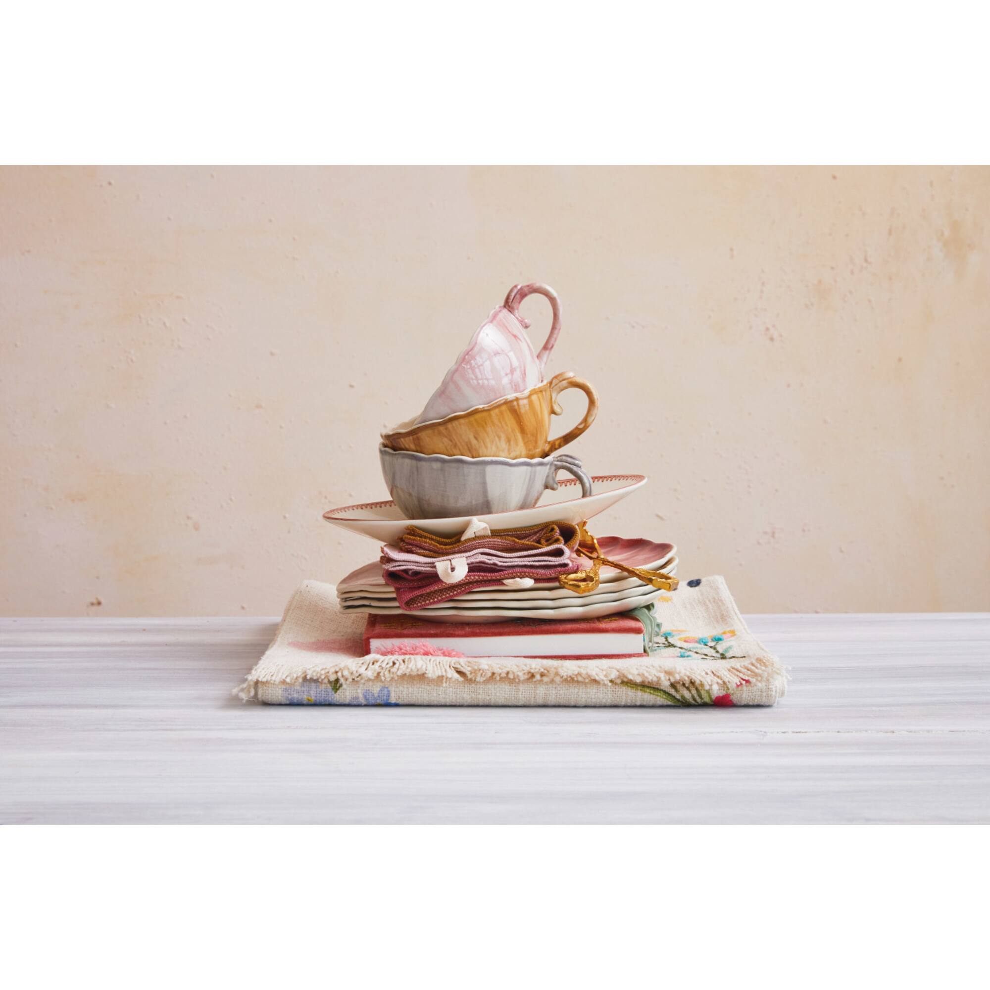 Hello Honey® Pink, Peach & Cream, Mixed Square Print Cotton Knit Dish Towel Set